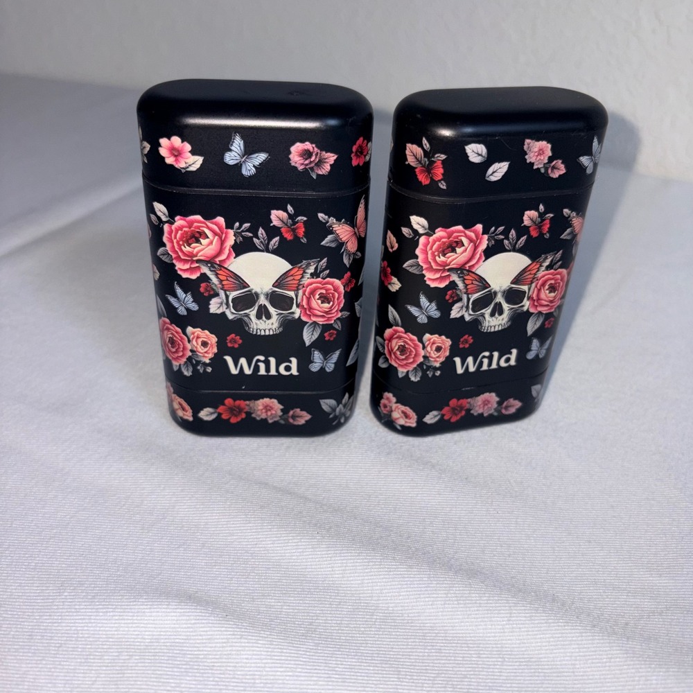 Wild Refillable Deodorant two Cases Black Skull Floral Butterfly Goth new